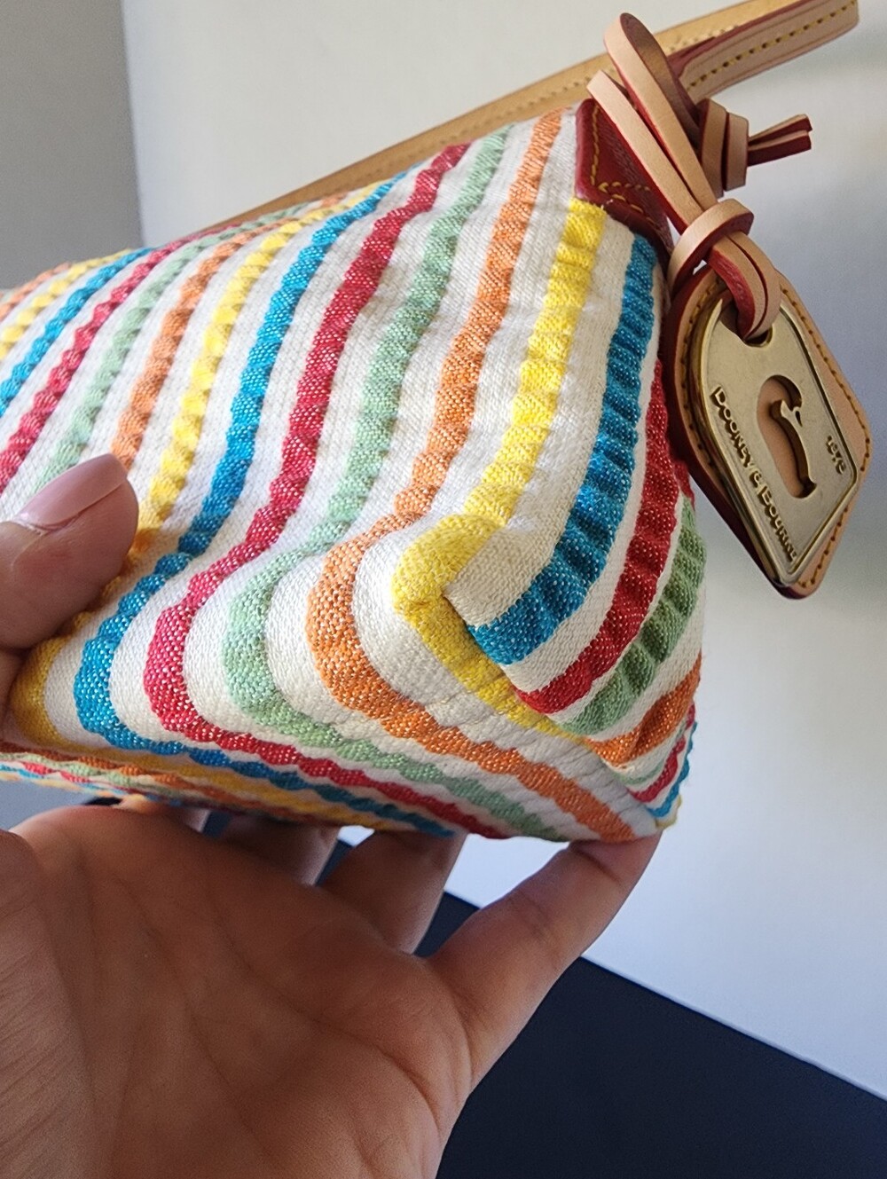 Dooney & Bourke Vintage Rainbow Striped Seersucker Mini Hand Bag, EUC - Picture 5 of 10